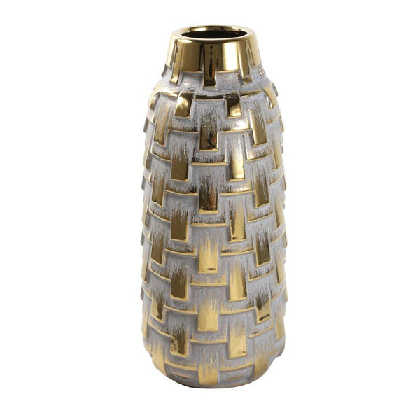 Home Decor Vintage Craft Vintage Craft Vessel Shape Ceramic Vase Flower Vase White Gold Color 16*35 cm
