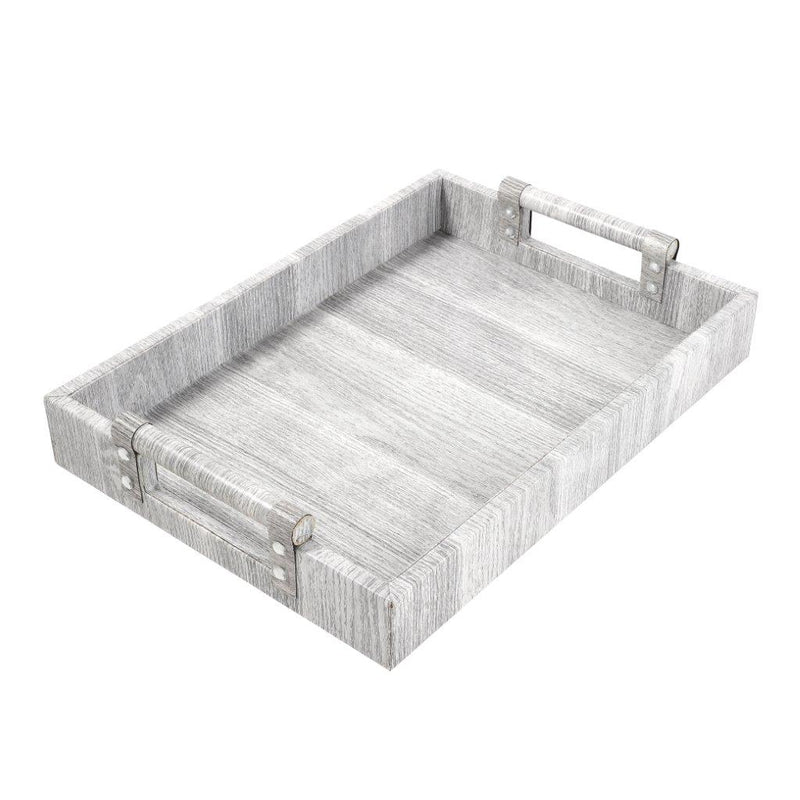 Deco White and Grey Rectangle Serving Tray Set of 2 Pcs Metal Handles 40.5*29.5*5/48.5*34*5 cm