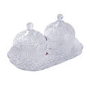 Crystal Glass Round Sugar Bowl Candy Jar Set with Tray