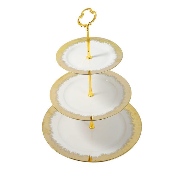 Ceramic 3 Tier White and Gold Cake Stand 36 cm/27*20.5*15 cm