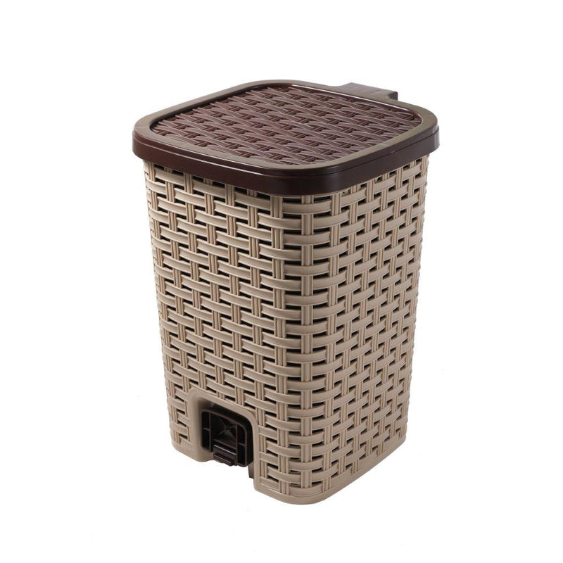 Rattan Style Pedal Rubbish Bin Plastic Waste Bin Trash Bin for Home Kitchen Office 31.5*42CM 22 Litre