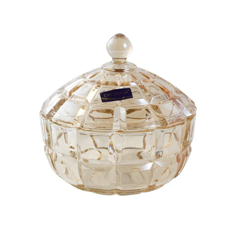 Crystal Glass Champagne Round Sugar Bowl Candy Jar with Lid 17.9*18.3 cm