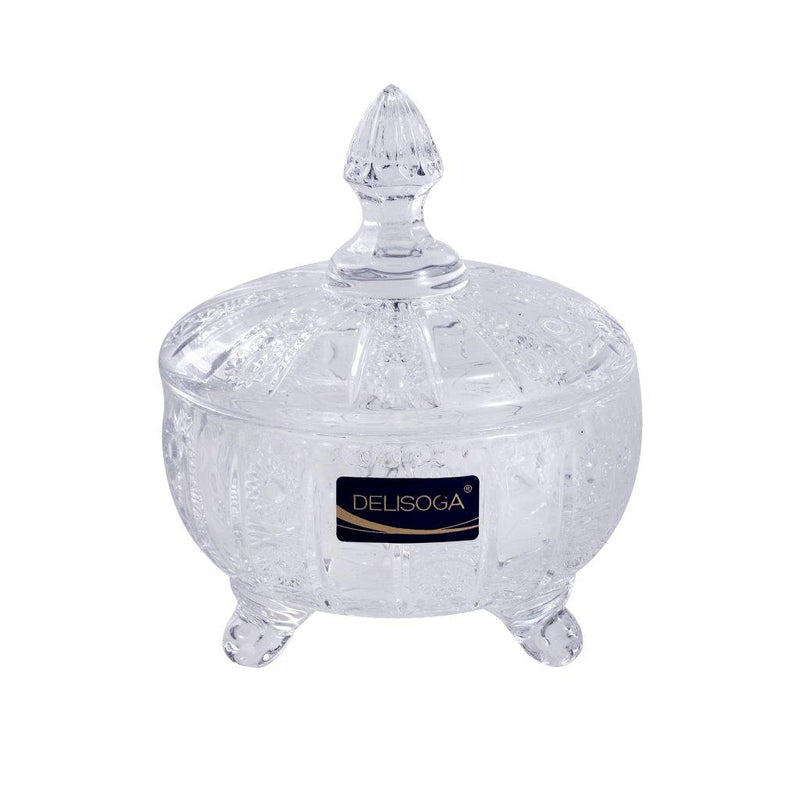 Crystal Glass Footed Sugar Bowl Candy Jar with Lid 12*14 cm