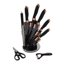 Premium Quality Stainless Steel Chef Kitchen Knife Set of 9 Pcs With Knife Stand Black Rose Gold Coating 33 cm