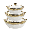 White Ceramic Gold Rim Bowl Fine Porcelain Casserole Set of 3 Pcs 25*16*9/29.5*18.5*10.5/34*21*11.5 cm