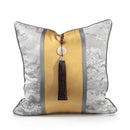 Modern Decorative Satin Silver Gold Stripe Reine Luxe Cushion Cover with Brown Tassle Pillowcase 50*50 cm