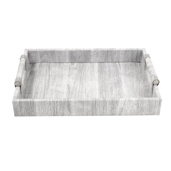 Deco White and Grey Rectangle Serving Tray Set of 2 Pcs Metal Handles 40.5*29.5*5/48.5*34*5 cm