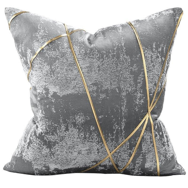 Modern Decorative Grey Faux Leather Gold Stripe Belt Luxury Cushion Cover Pillowcase 50*50 cm