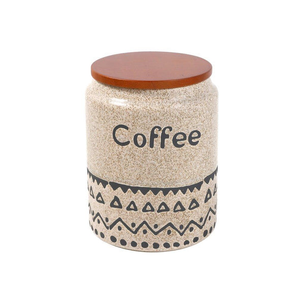Ceramic Tea Coffee Sugar Airtight Cansiter Bamboo Lid Abstract Print Set of 3 Pcs 10*14.5 cm