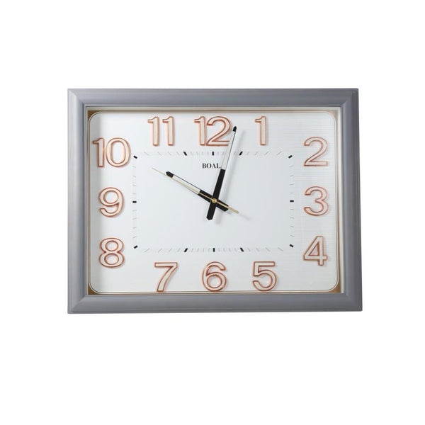 Wall Clock Silver Frame Analog Retro Executive Design Rectangle 47*36 cm