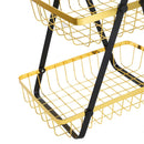 Cotemporary Style Portable Metal Two Tier Fruit and Vegetable Storage Basket Timber Handle 31.5*20*31 cm