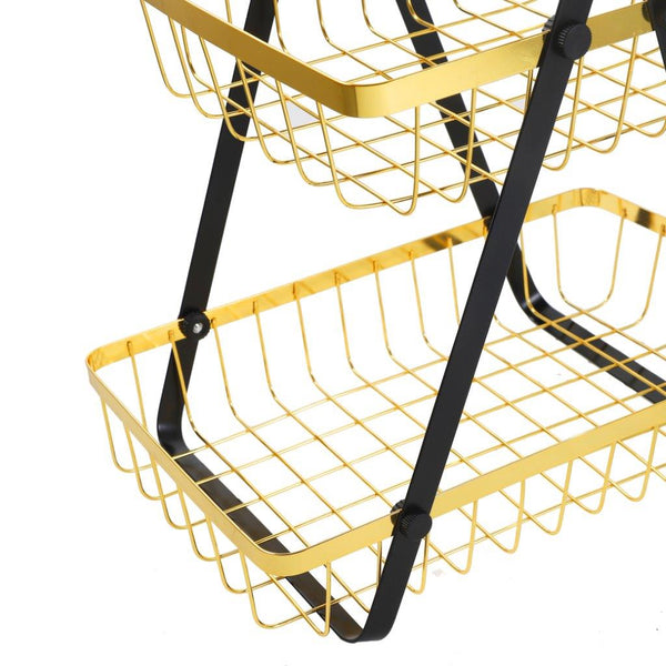 Cotemporary Style Portable Metal Two Tier Fruit and Vegetable Storage Basket Timber Handle 31.5*20*31 cm