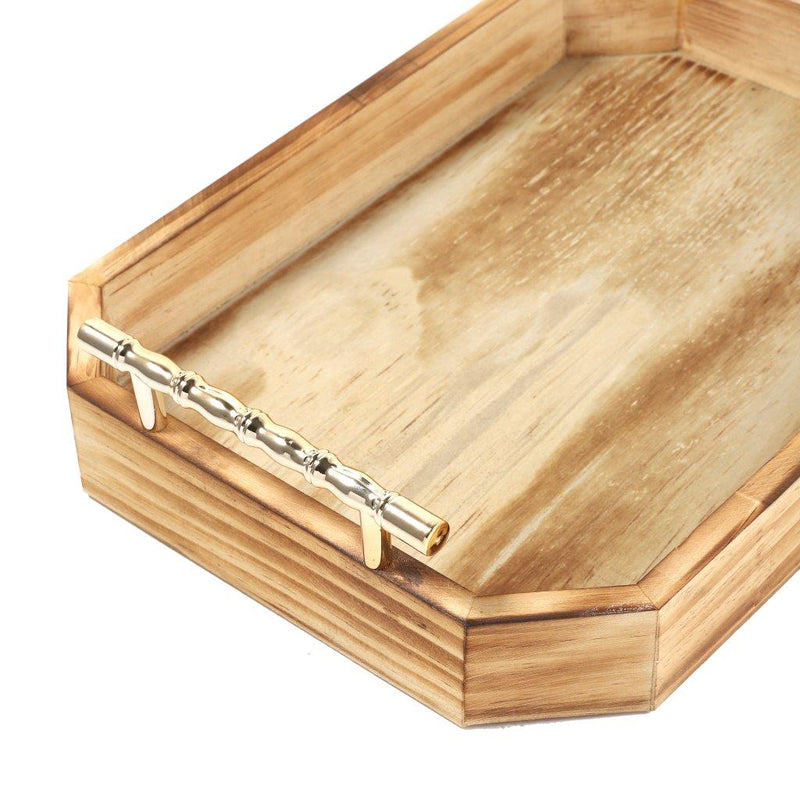 Deco Timber Pattern Rectangle Serving Tray Set of 2 Pcs Metal Handles 45*30*7.5/35*25*7.5 cm