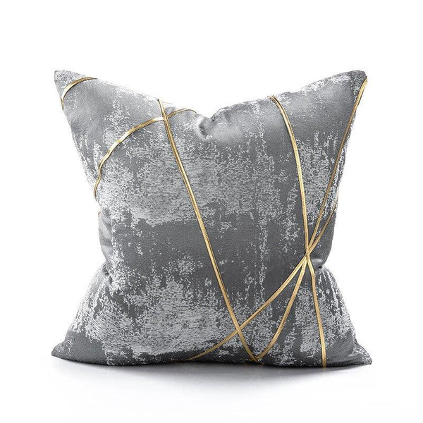 Modern Decorative Grey Faux Leather Gold Stripe Belt Luxury Cushion Cover Pillowcase 50*50 cm