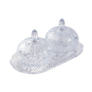 Crystal Glass Round Sugar Bowl Candy Jar Set with Tray