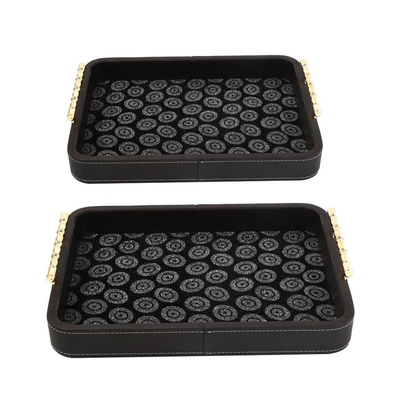 Set of 2 Deco Leather Rectangular Serving Trays with Metal Handles - Stylish Home Decor and Serving Solution