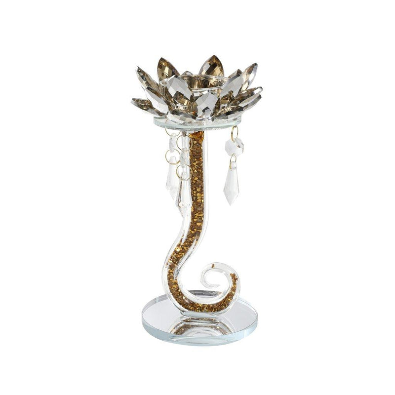 Home Decor Crystal Lotus Gold Glitter Candleholder 22 cm