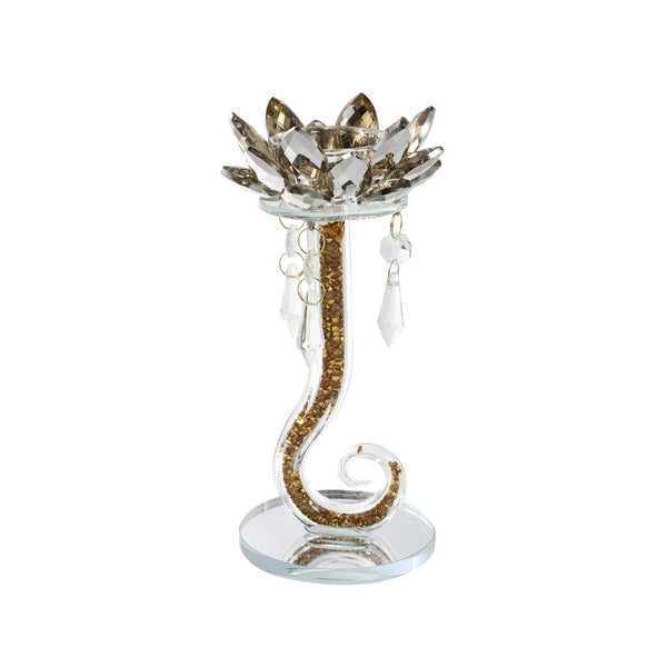 Home Decor Crystal Lotus Gold Glitter Candleholder 22 cm