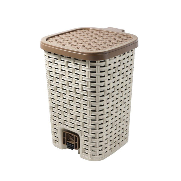 Rattan Style Pedal Rubbish Bin Plastic Waste Bin Trash Bin for Home Kitchen Office 31.5*42CM 22 Litre