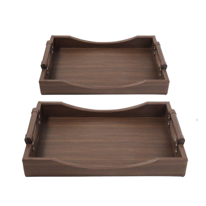 Set of 2 Deco Timber Pattern Rectangle Serving Trays with Metal Handles - Stylish Serving Essentials