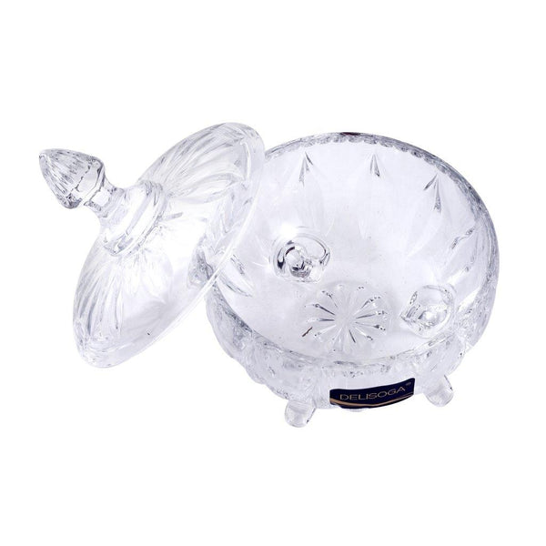 Crystal Glass Footed Sugar Bowl Candy Jar with Lid 12*7.3 cm