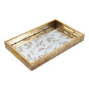 Deco Gold Square Mirror Base Leaf Print Serving Tray Set of 2 Pcs 40*25/45*30 cm h 4.5 cm