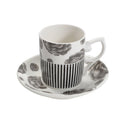 Ceramic Coffee Cup and Saucer Set Black and White 6 Pcs Abstract Floral Design Set 90 ml