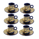 Ceramic Tea and Coffee Cup and Saucer Set of 6 pcs Navy Gold Abstract Design 100 ml