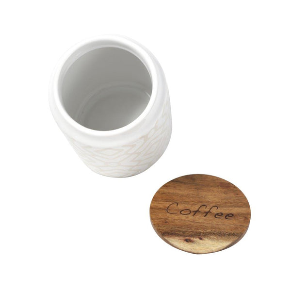 Ceramic Tea Coffee Sugar Airtight Canister Bamboo Lid Abstract Print Set of 3 Pcs 10*14.5 cm