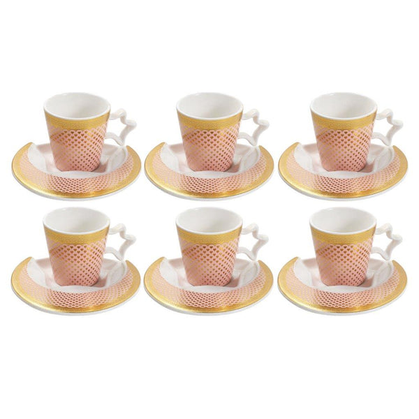 Deco Gold Ceramic Coffee Cup and Saucer Set of 6 Pcs 90 ml 12 cm