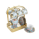 Ceramic Blue & White Floral Design Tea Cup and Saucer Set of 13 Pcs with Teapot and Stand Pot 23*25 cm/Cup 5*9 cm