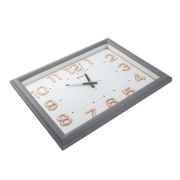 Wall Clock Silver Frame Analog Retro Executive Design Rectangle 47*36 cm