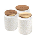 Ceramic Tea Coffee Sugar Airtight Canister Bamboo Lid Abstract Print Set of 3 Pcs 10*14.5 cm