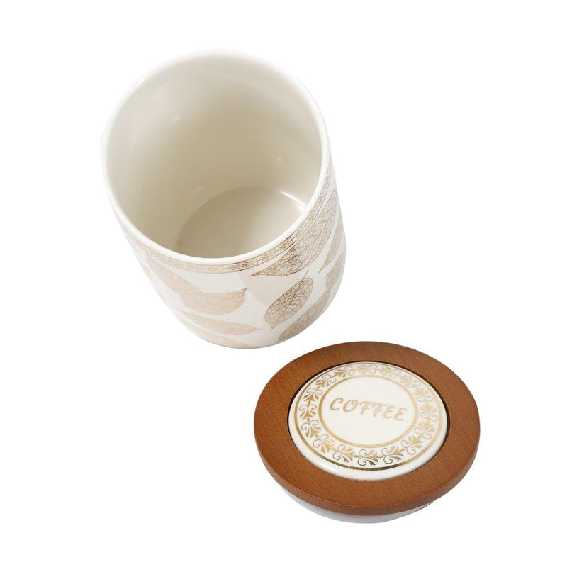 Ceramic Tea Coffee Sugar Airtight Canister Bamboo Lid Floral Print Set of 3 Pcs 10.5*14 cm