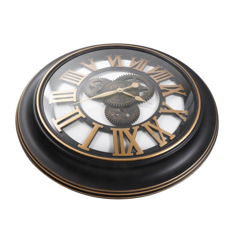 Roman Numeral 3d Round Black Gold Frame Wall Clock 70*70*5.5 cm