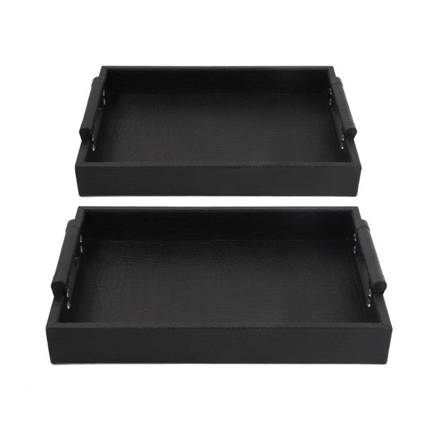 Set of 2 Deco Black Leather Rectangular Dining Table Serving Trays - Home & Kitchen Accessories