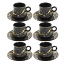 Ceramic Tea and Coffee Cup and Saucer Set of 6 pcs Black Marble Design 100 ml