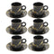 Ceramic Tea and Coffee Cup and Saucer Set of 6 pcs Black Marble Design 100 ml