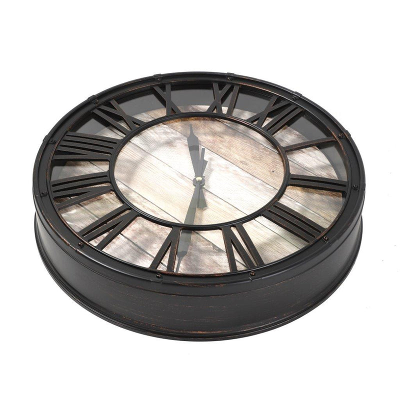 Roman Numeral Retro Round Black Frame Wall Clock 38 cm