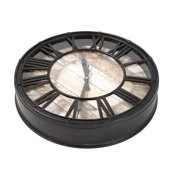 Roman Numeral Retro Round Black Frame Wall Clock 38 cm