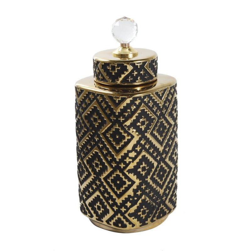 Home Decor Middle Eastern Craft Antique Jar Shape Ceramic Vase Flower Vase Black Gold Turkish Design 14*28 cm