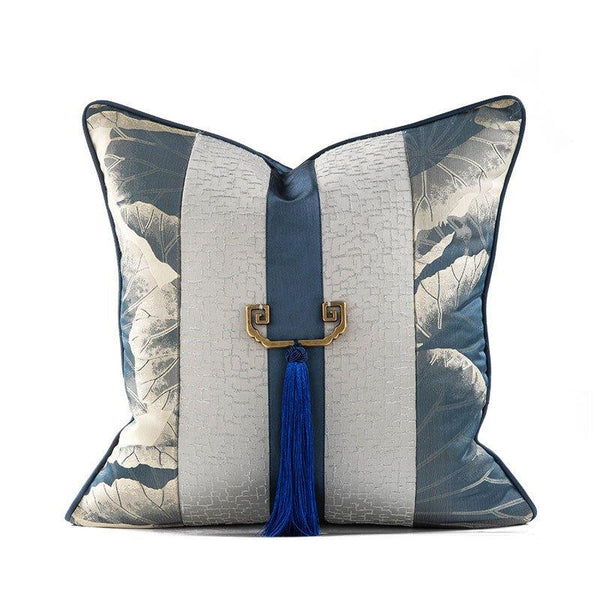 Modern Decorative Floral Abstract Grey Stripe Majestic Luxe Cushion Cover with Blue Tassle Pillowcase 50*50 cm