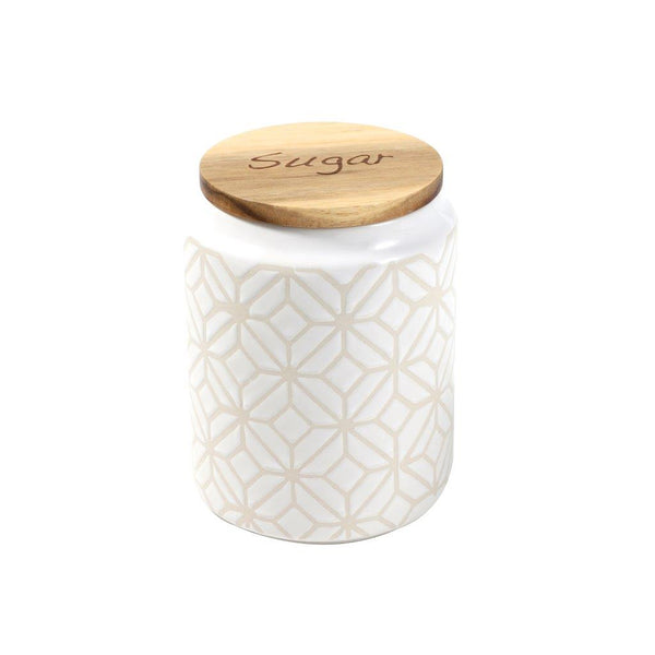 Ceramic Tea Coffee Sugar Airtight Canister Bamboo Lid Abstract Print Set of 3 Pcs 10*14.5 cm