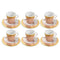 Ceramic Coffee Cup and Saucer Set of 6 Pcs Pink and Gold Abstract Print Design 200 ml