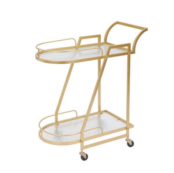 Catering and Serving Trolley Oval Gold Mirror Glass Base Top 2 Tier 79*37*83 cm