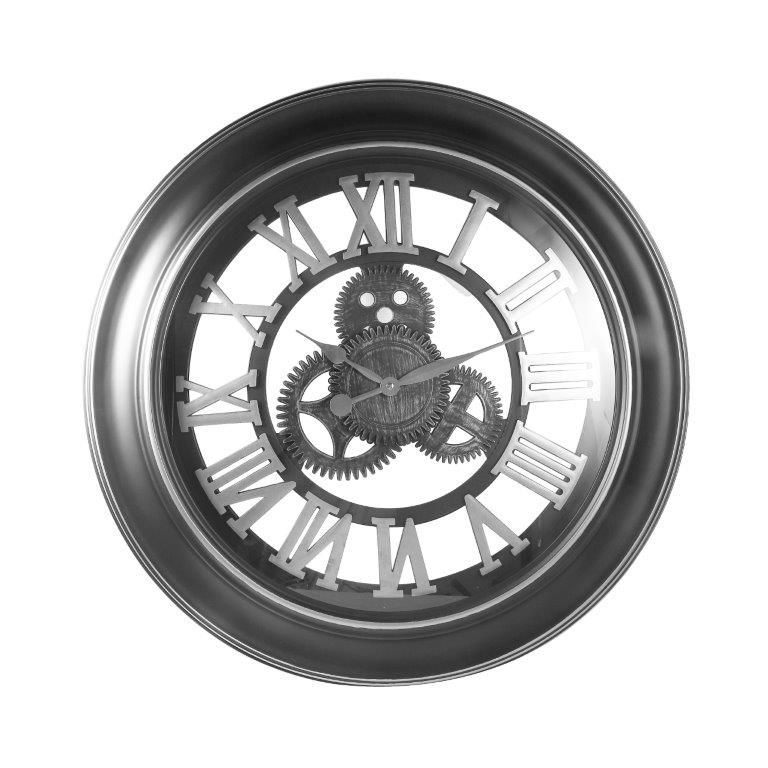 Roman Numeral 3d Round Black Silver Frame Wall Clock 70*70*5.5 cm