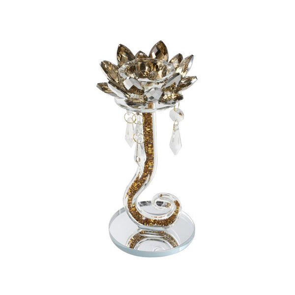 Home Decor Crystal Lotus Gold Glitter Candleholder 22 cm