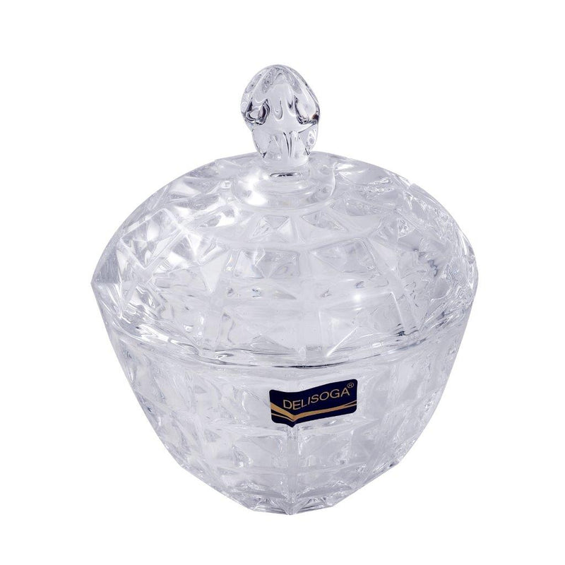 Crystal Glass Round Sugar Bowl Candy Jar with Lid 11.5*14 cm
