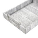 Deco White and Grey Rectangle Serving Tray Set of 2 Pcs Metal Handles 40.5*29.5*5/48.5*34*5 cm