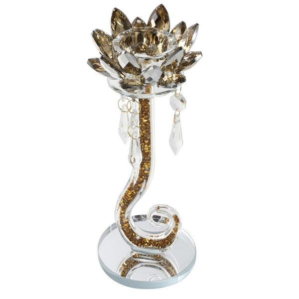 Home Decor Crystal Lotus Gold Glitter Candleholder 26 cm